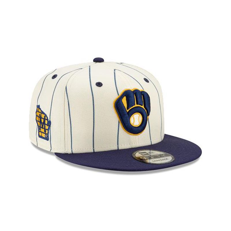 MLB Milwaukee Brewers Pinstripe 9Fifty Snapback (XOF6909) - White New Era Caps